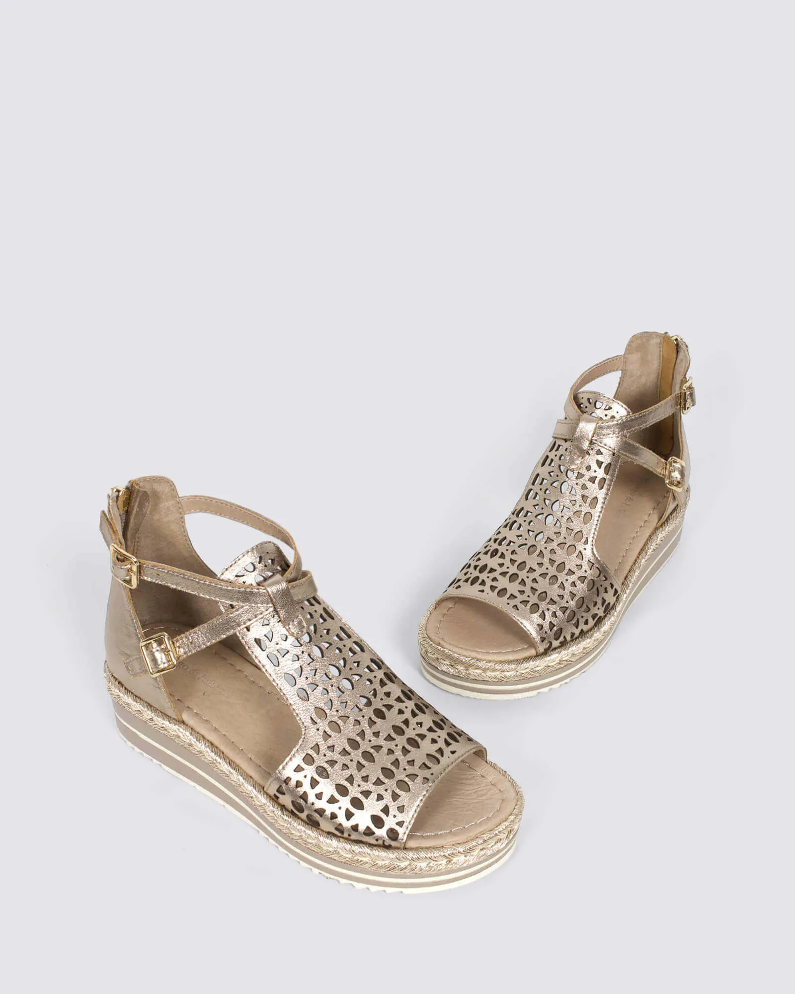 ACCRA PLATFORM SANDALS CHAMPAGNE LEATHER
