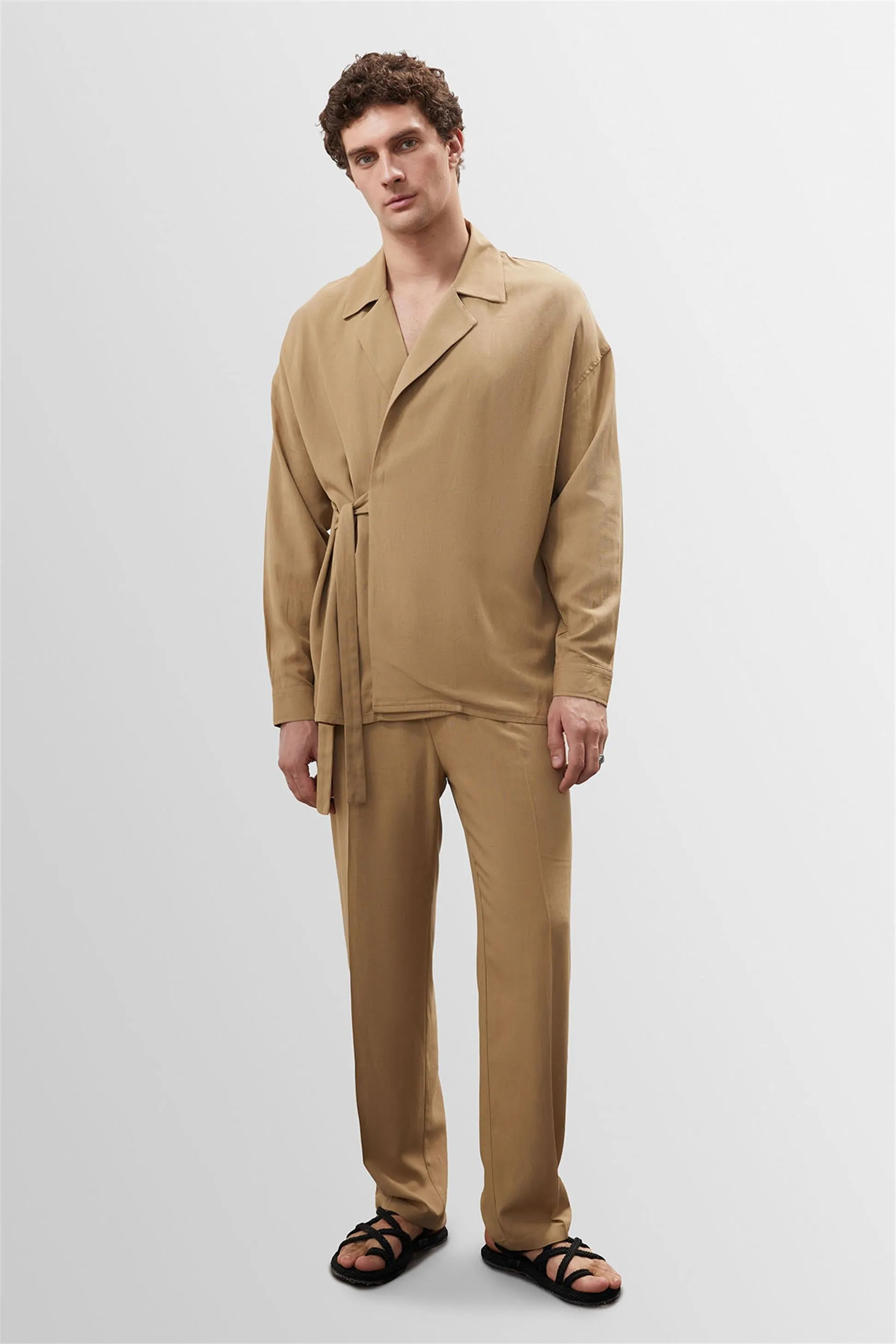 ANT High Waist Pleated Linen Blend Men's Trousers - Cortlandt