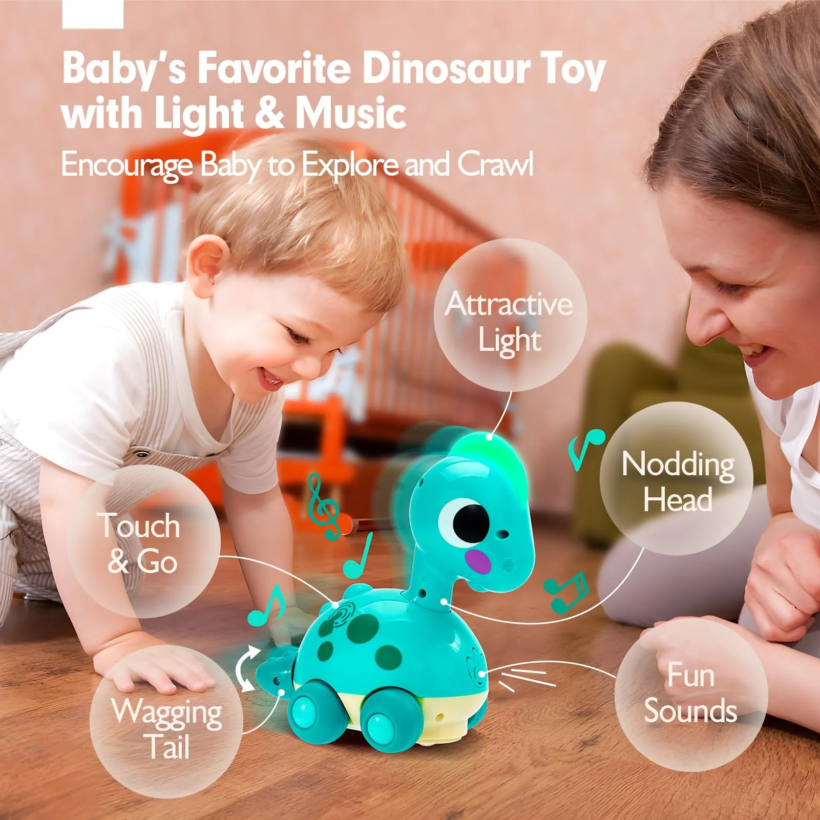 Baby Toys 6-12 Months - Touch & Go Musical Light Infant Toys Baby Crawling Baby Toys 12-18 Months, Tummy Time Toys for 1 Year Old Boy Gifts Girl Toddlers Christmas Stocking Stuffers for Age 1-2