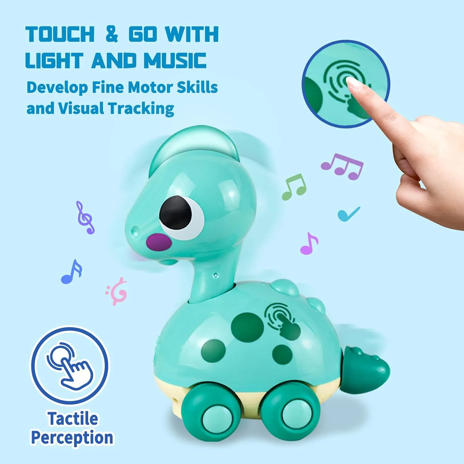Baby Toys, Touch and Go Musical Crawling Dinosaur Toys with Lights & Sounds, Learning Gifts for Boys Girls Toddlers Kids