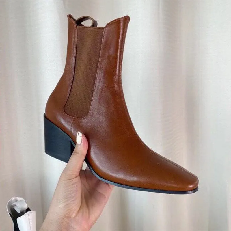 Classic Women's Leather Chelsea Boots in White/Black/Brown