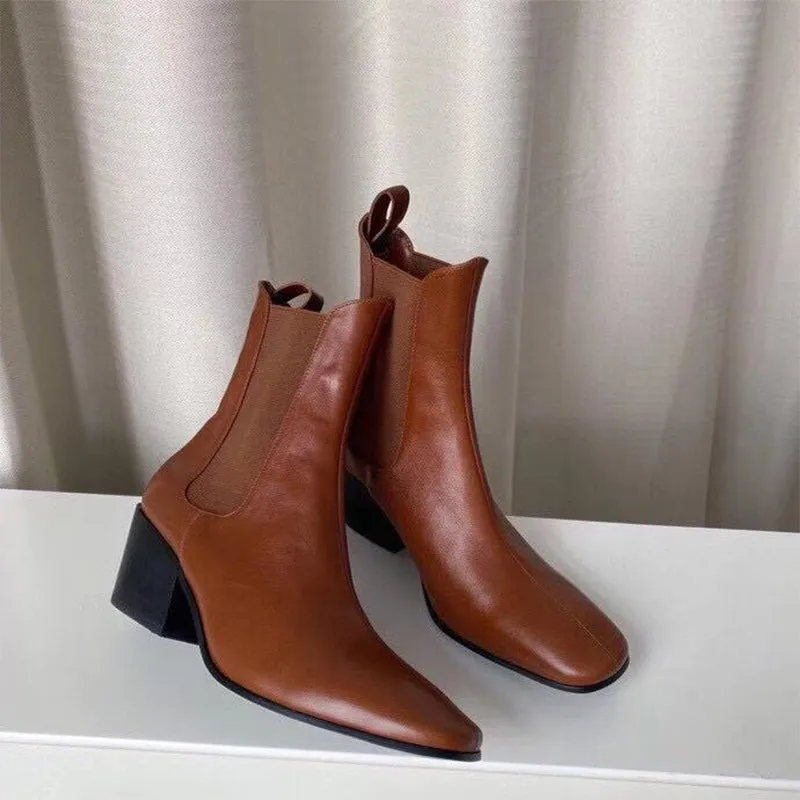 Classic Women's Leather Chelsea Boots in White/Black/Brown