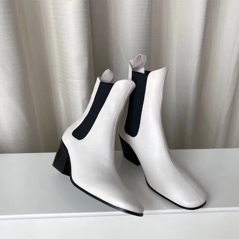 Classic Women's Leather Chelsea Boots in White/Black/Brown