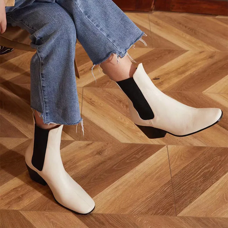 Classic Women's Leather Chelsea Boots in White/Black/Brown