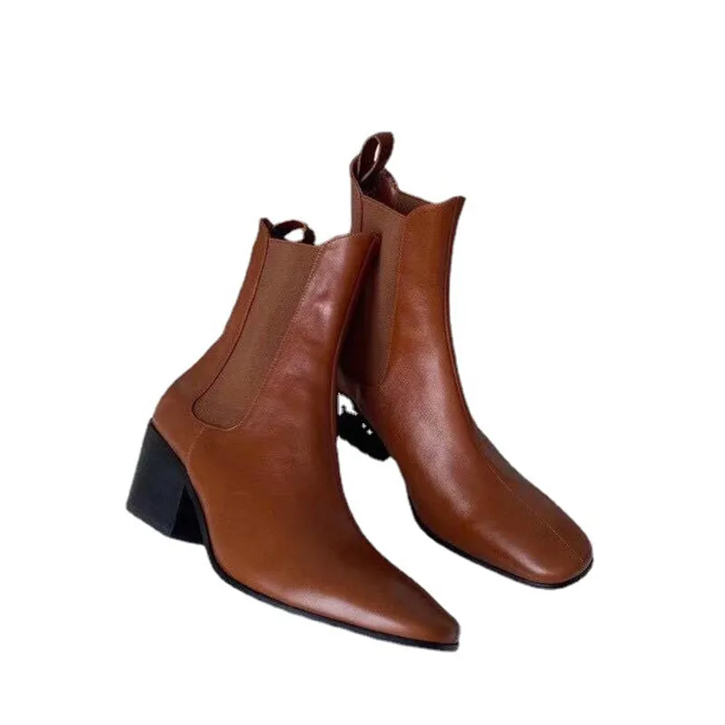 Classic Women's Leather Chelsea Boots in White/Black/Brown