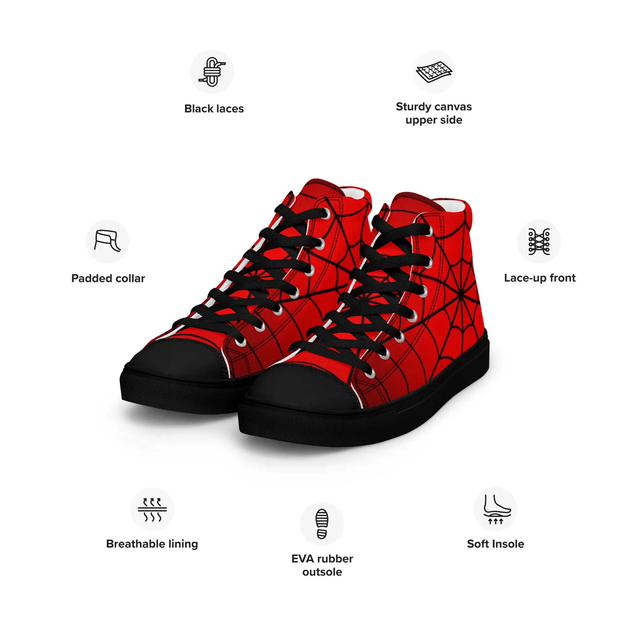 Crimson Spider Web Men’s High Top Canvas Shoes