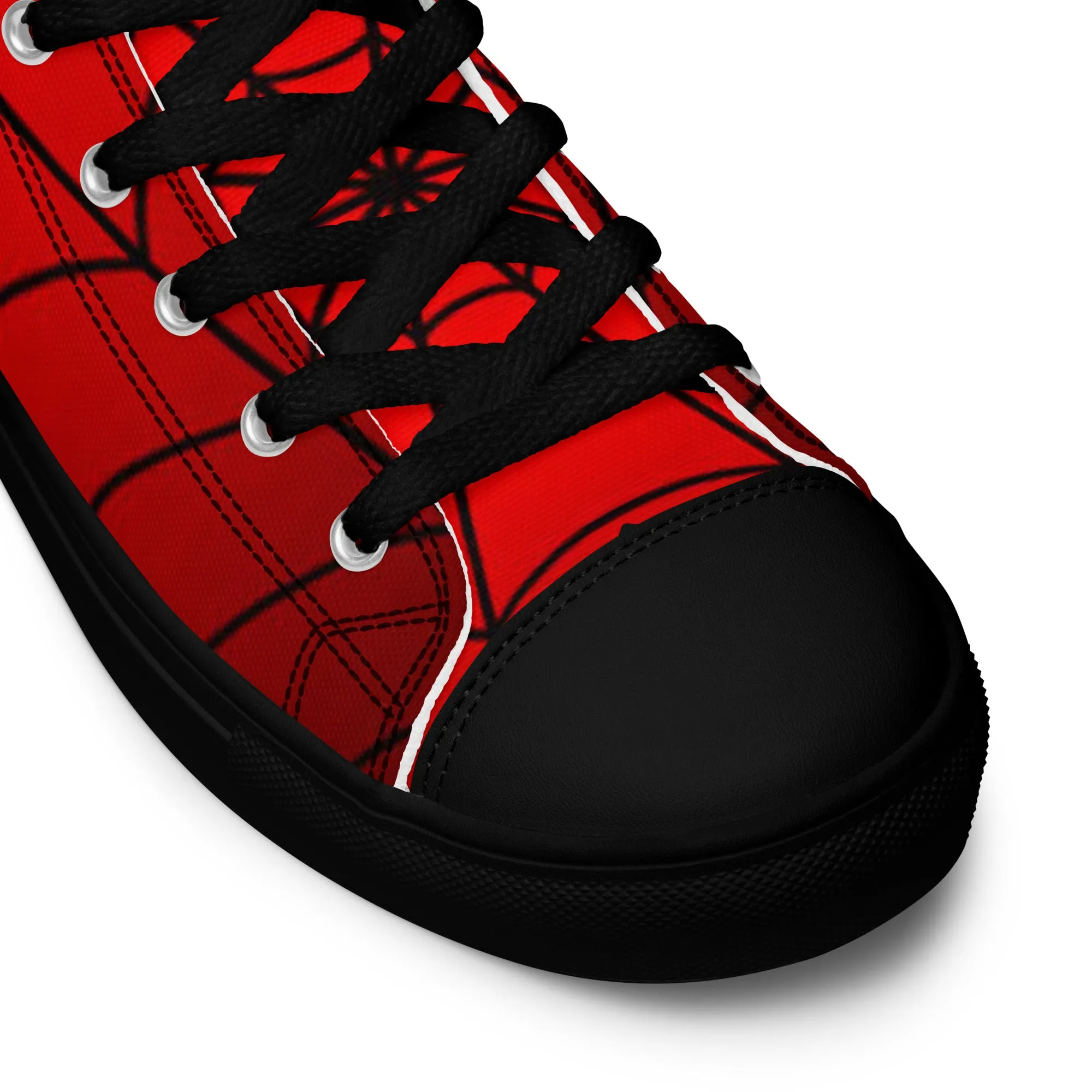 Crimson Spider Web Men’s High Top Canvas Shoes