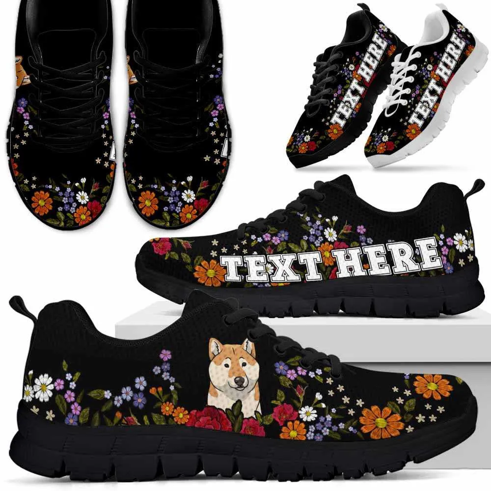 Custom Name Shiba Inu Sneaker, Shiba Inu Colorful Flower Floral Dog Lovers Sneakers Gym Running Shoes, Best Running Shoes