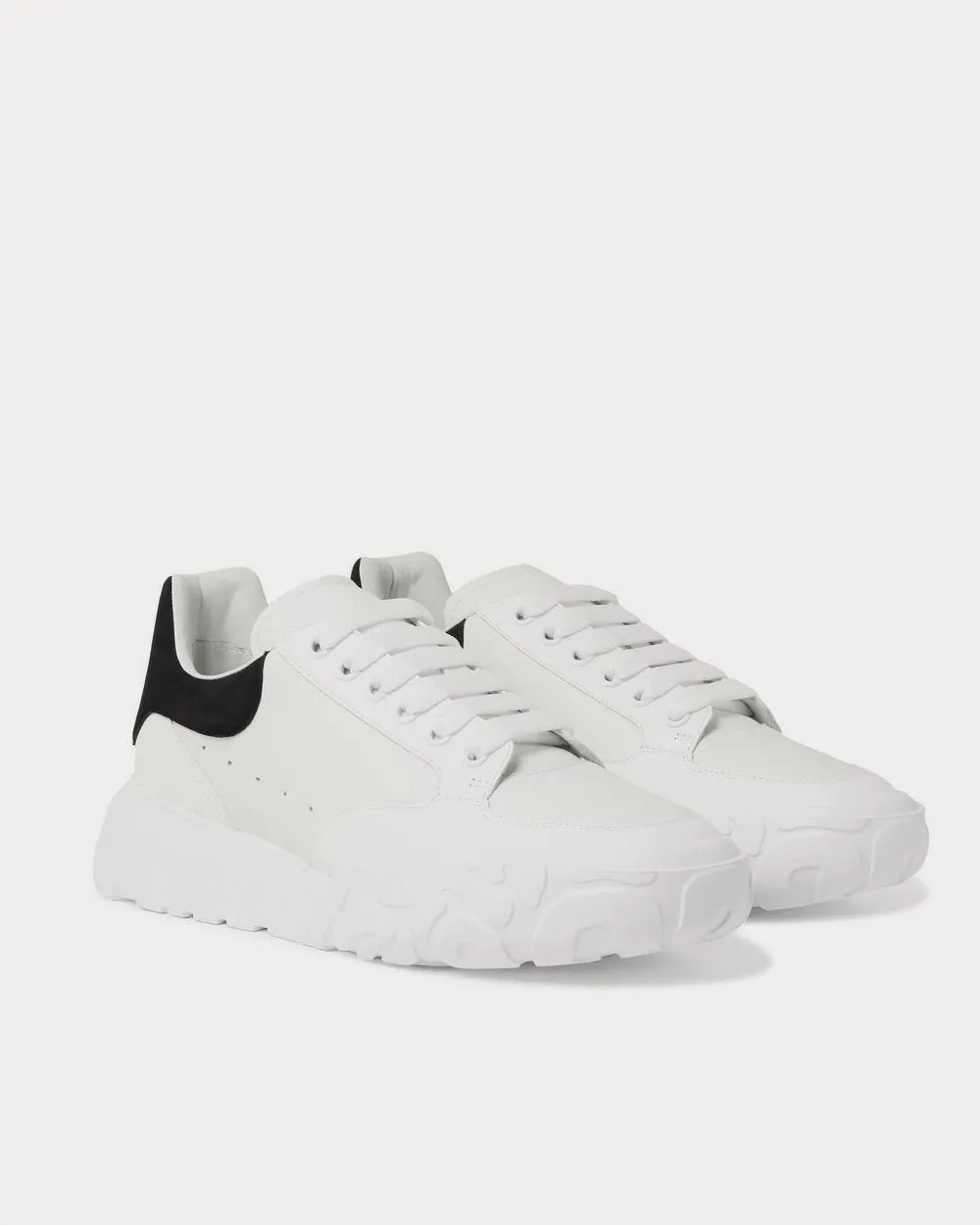 Exaggerated-Sole Suede-Trimmed Leather  White low top sneakers