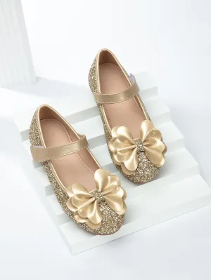 Girls Bow Decor Glitter Mary Jane Flats