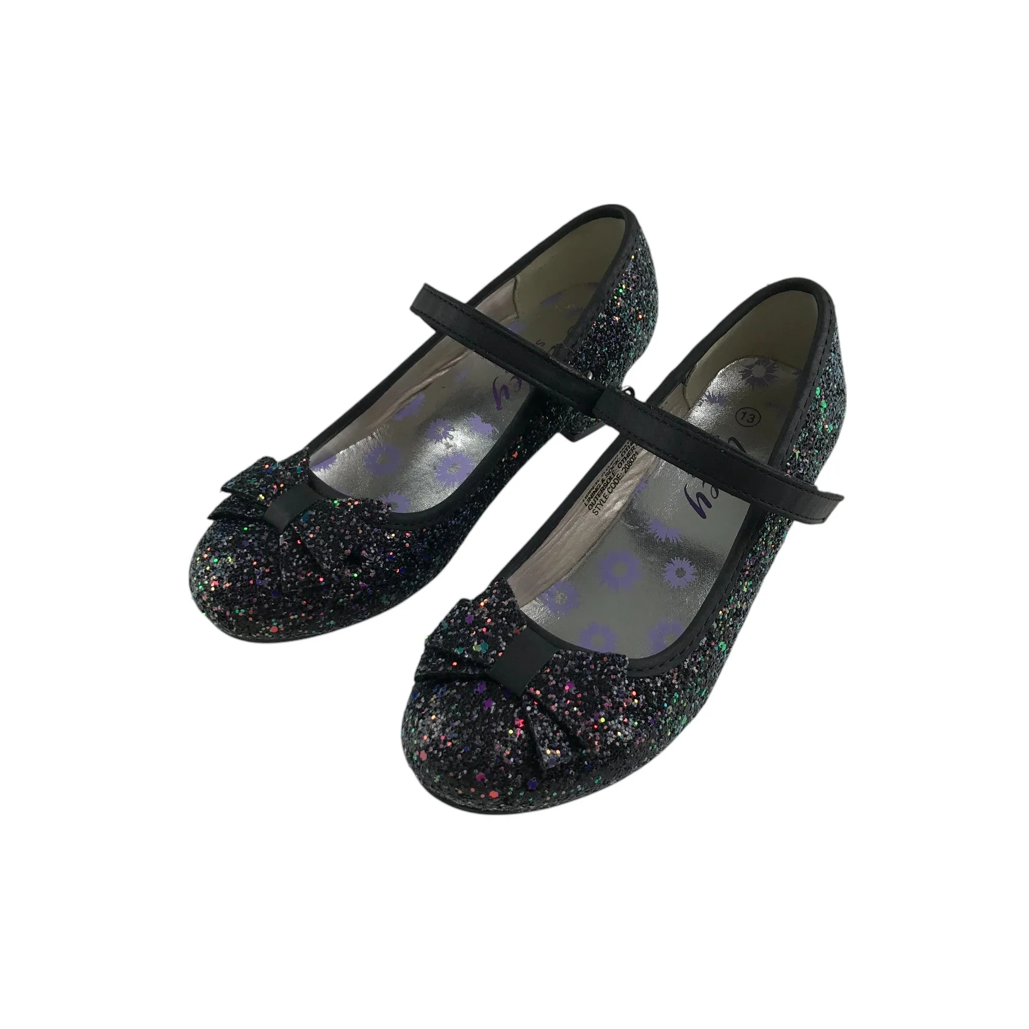 Lilley Sparkle pumps shoe size 13 junior black glittery kitten heel