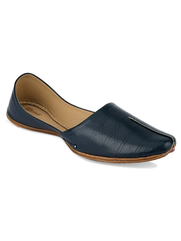 Men's Indian Ethnic Handrafted Blue Premium Leather Footwear - Desi Colour