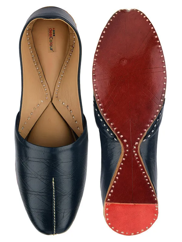 Men's Indian Ethnic Handrafted Blue Premium Leather Footwear - Desi Colour