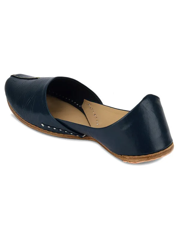 Men's Indian Ethnic Handrafted Blue Premium Leather Footwear - Desi Colour