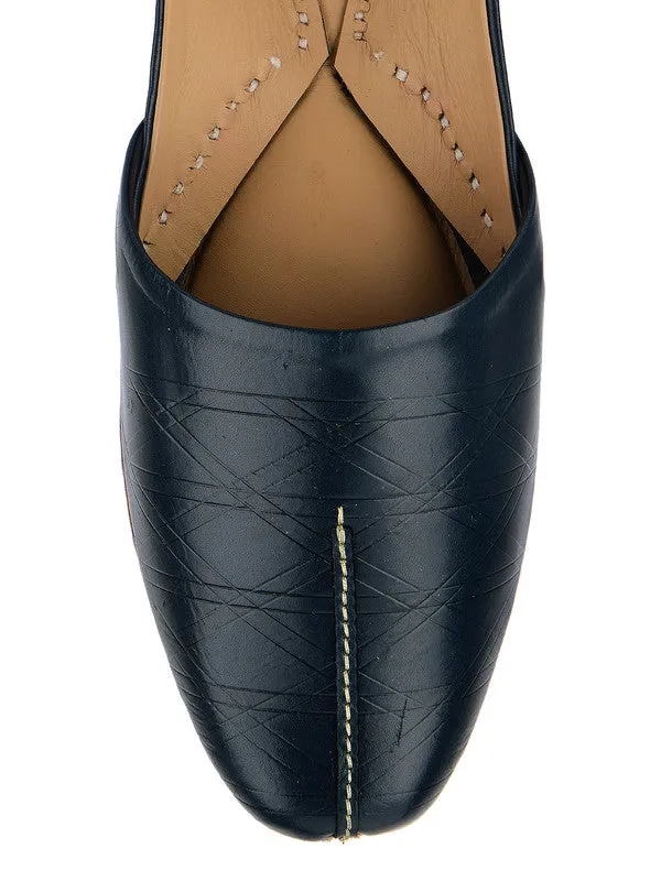 Men's Indian Ethnic Handrafted Blue Premium Leather Footwear - Desi Colour