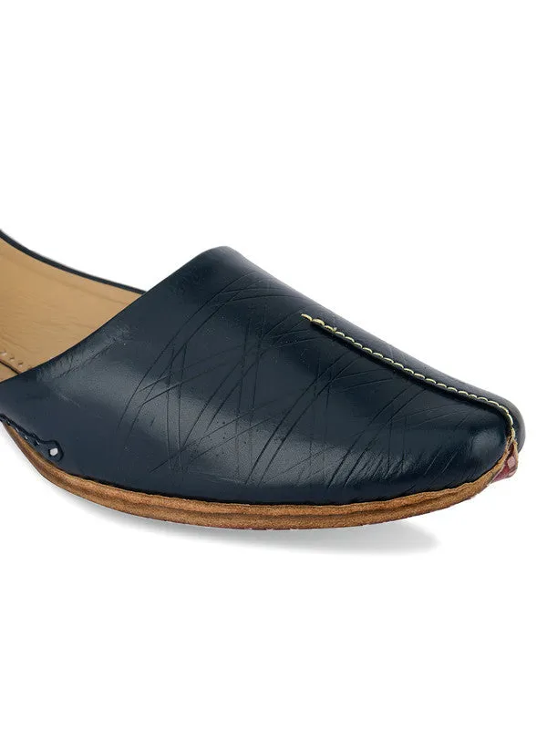 Men's Indian Ethnic Handrafted Blue Premium Leather Footwear - Desi Colour