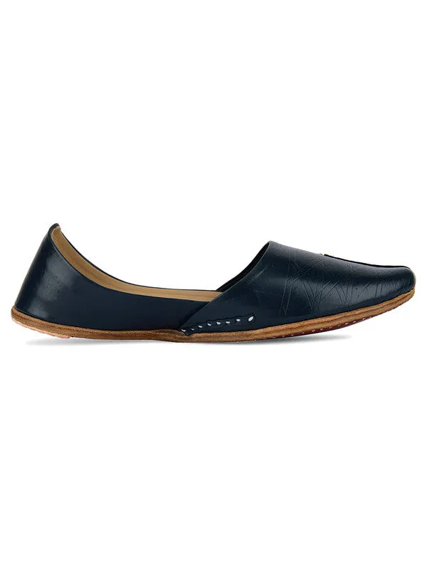 Men's Indian Ethnic Handrafted Blue Premium Leather Footwear - Desi Colour