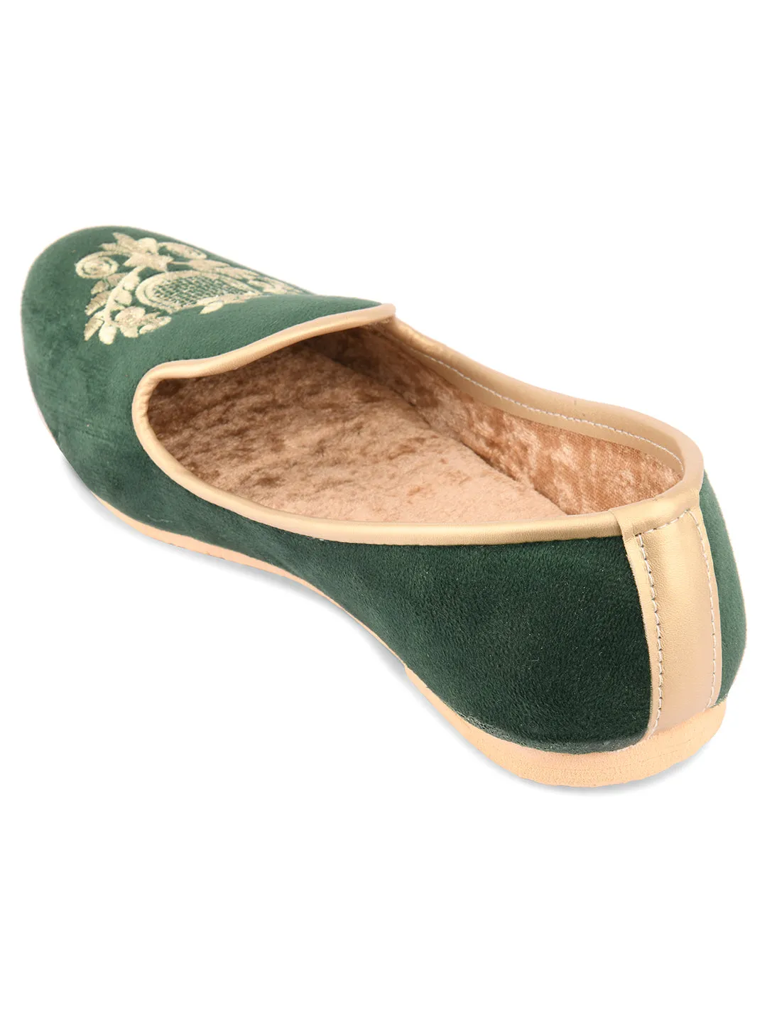 Men's Indian Ethnic Party Wear Green Footwear - Desi Colour