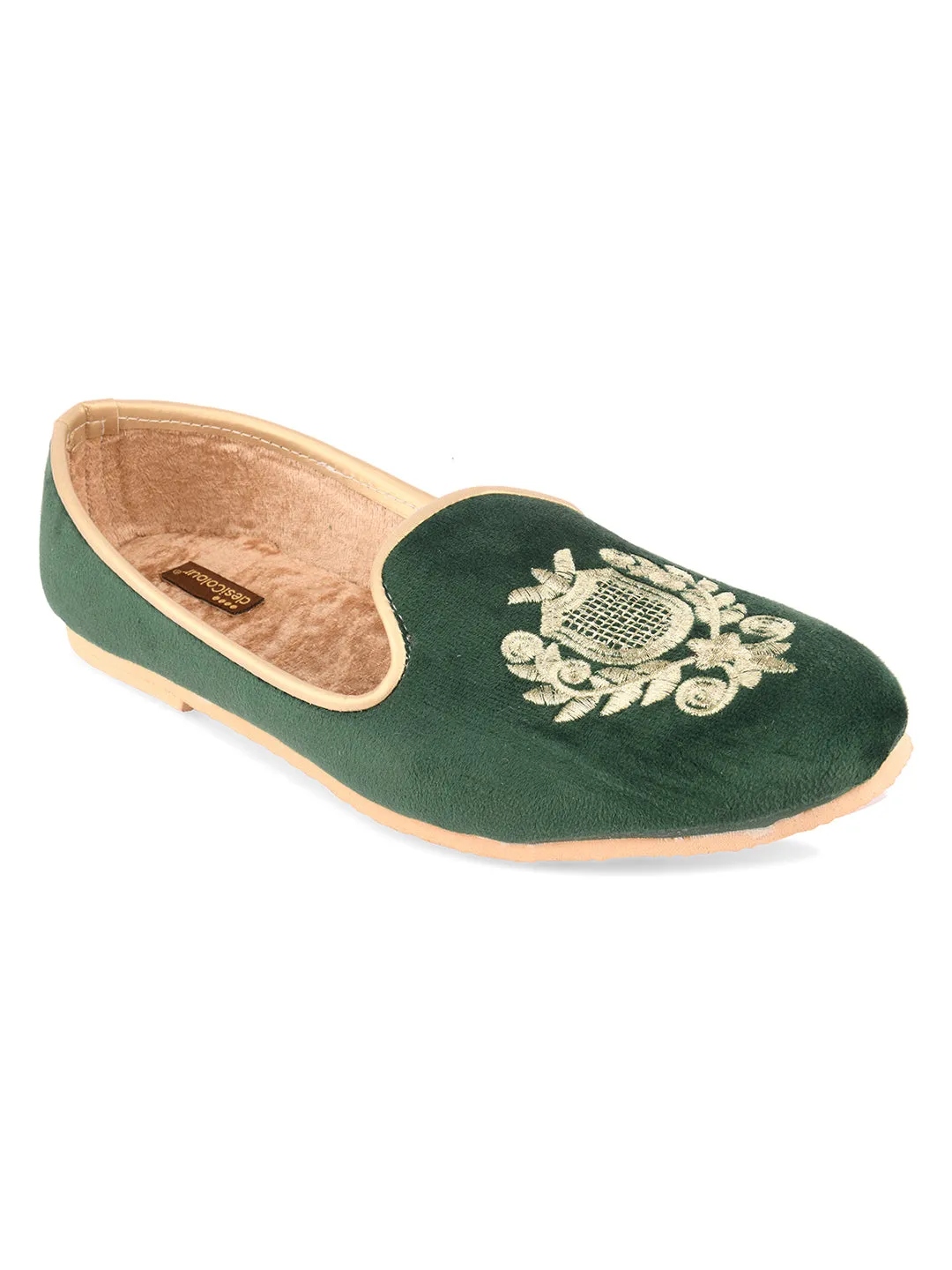 Men's Indian Ethnic Party Wear Green Footwear - Desi Colour