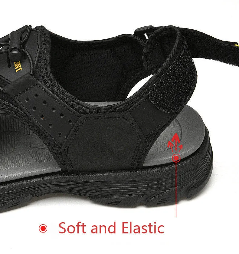 Men's Outdoor Water Sports Leather Sandals with Open Toe Adjustable Straps