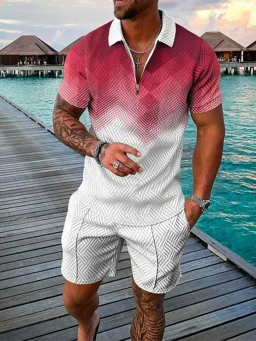 Men's Shorts Set Sleeve Zip Polo Shirt