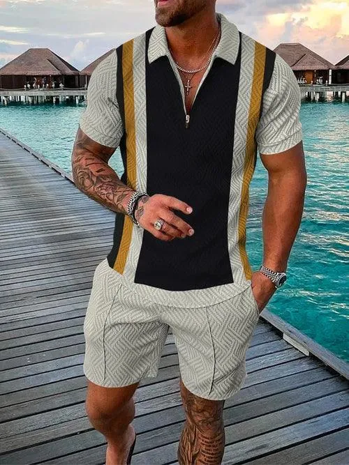 Men's Shorts Set Sleeve Zip Polo Shirt
