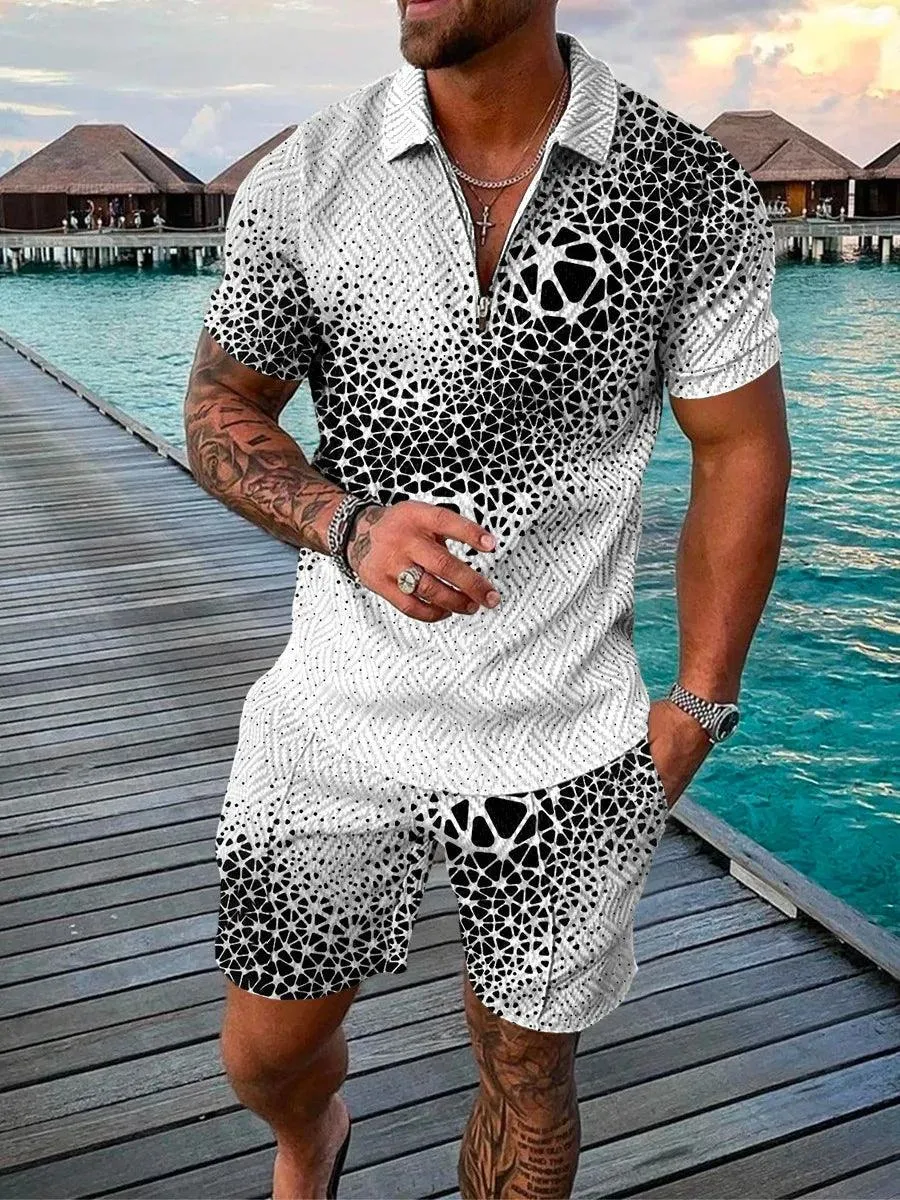 Men's Shorts Set Sleeve Zip Polo Shirt
