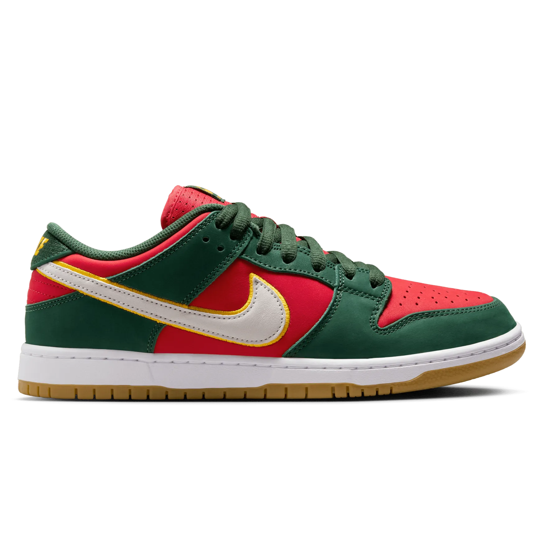Nike SB Dunk Low Pro Premium "Supersonics" Skateboard Shoe - Fir/White-University Gold-Fire Red