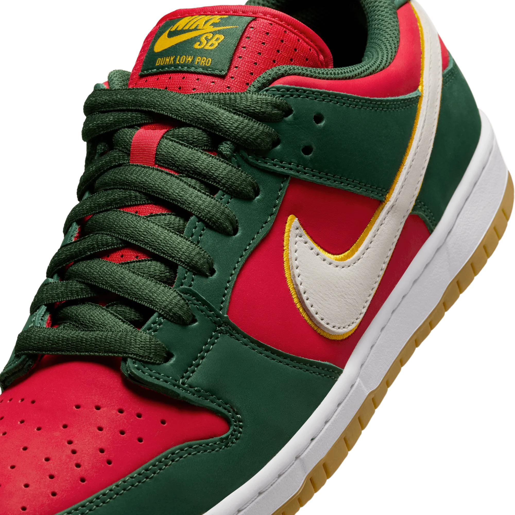 Nike SB Dunk Low Pro Premium "Supersonics" Skateboard Shoe - Fir/White-University Gold-Fire Red