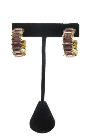 Pink Gold Baguette Hoops