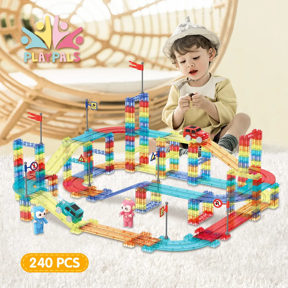 Playpals 240PCS Railcar Magnetic Tiles Blocks Educational Toys Child Gift