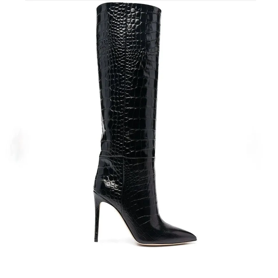 Pre Order:  Crocodile Print Slip-on Long Boots