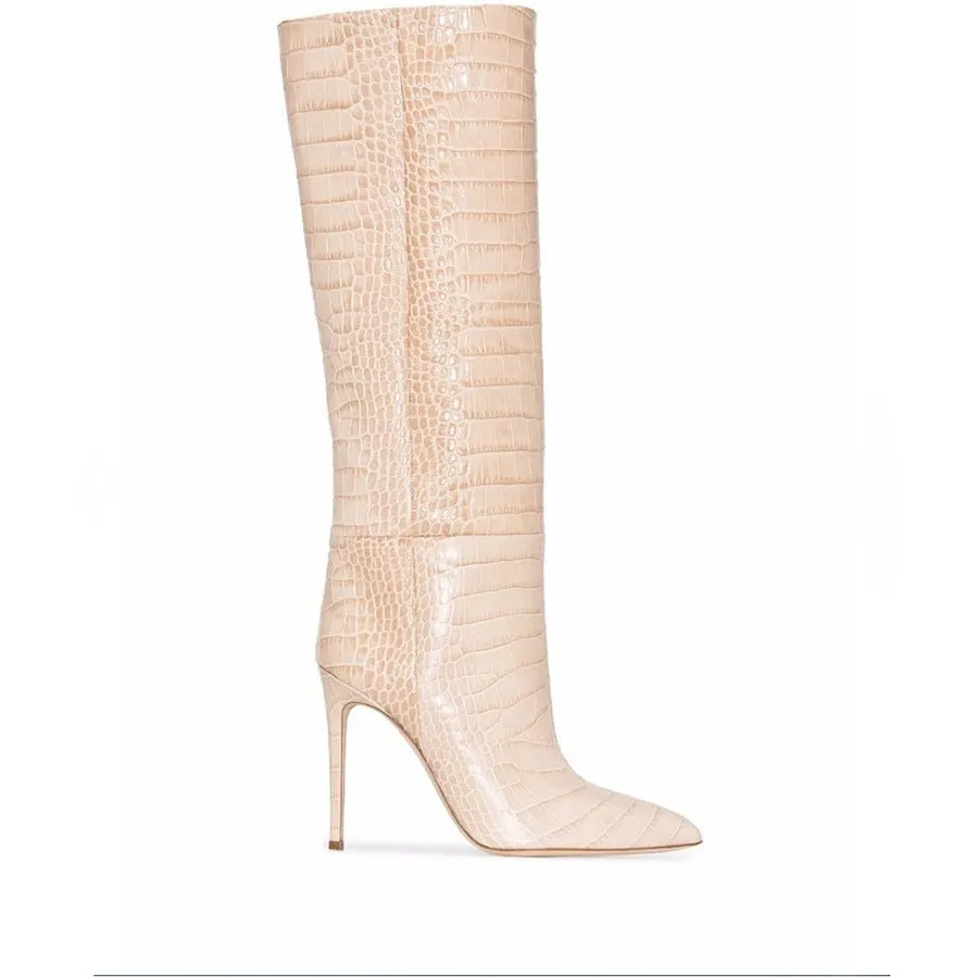 Pre Order:  Crocodile Print Slip-on Long Boots