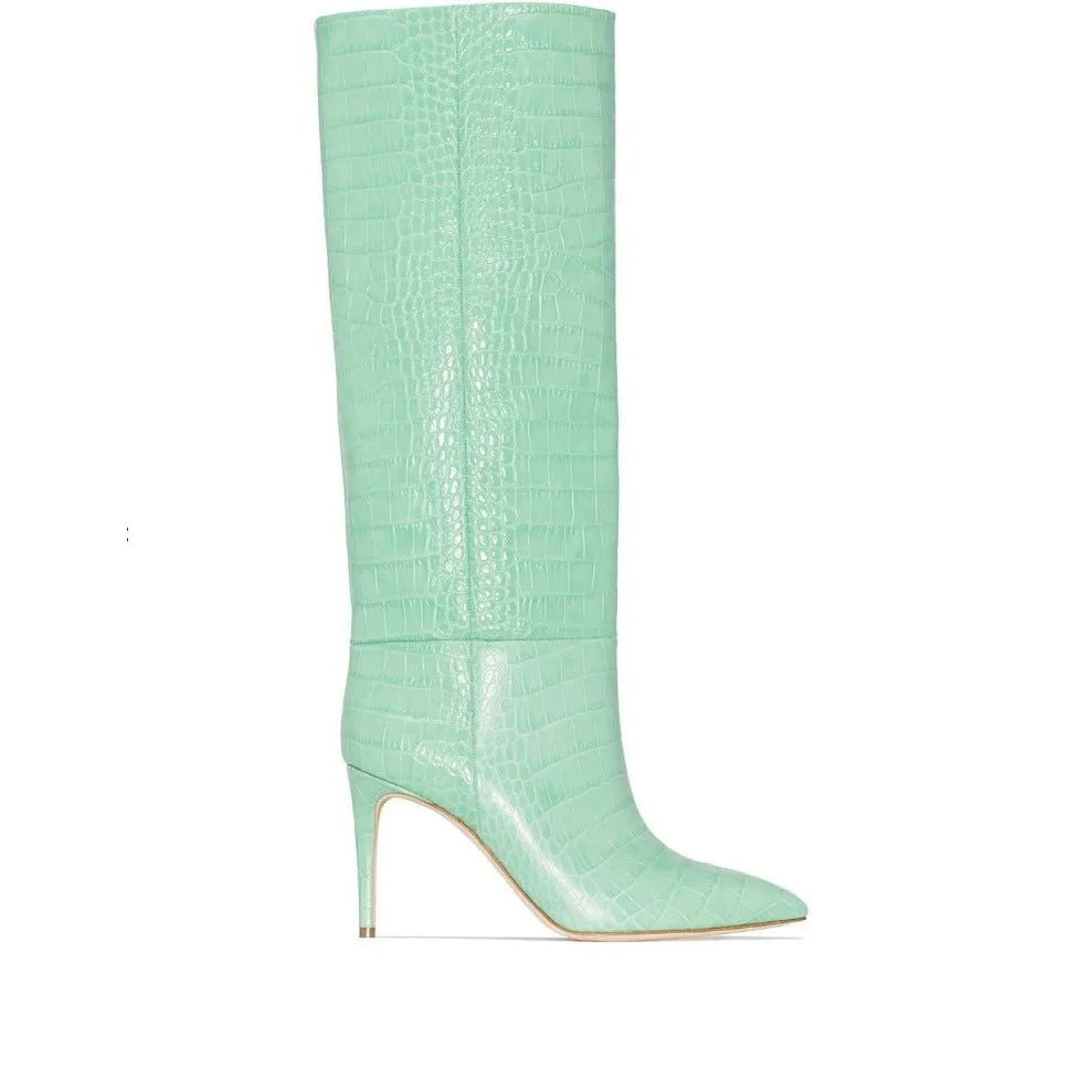 Pre Order:  Crocodile Print Slip-on Long Boots