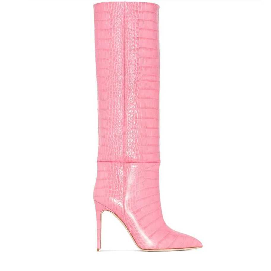 Pre Order:  Crocodile Print Slip-on Long Boots