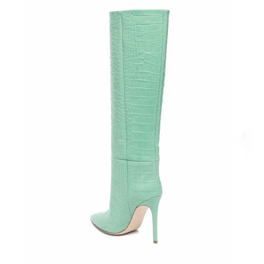 Pre Order:  Crocodile Print Slip-on Long Boots