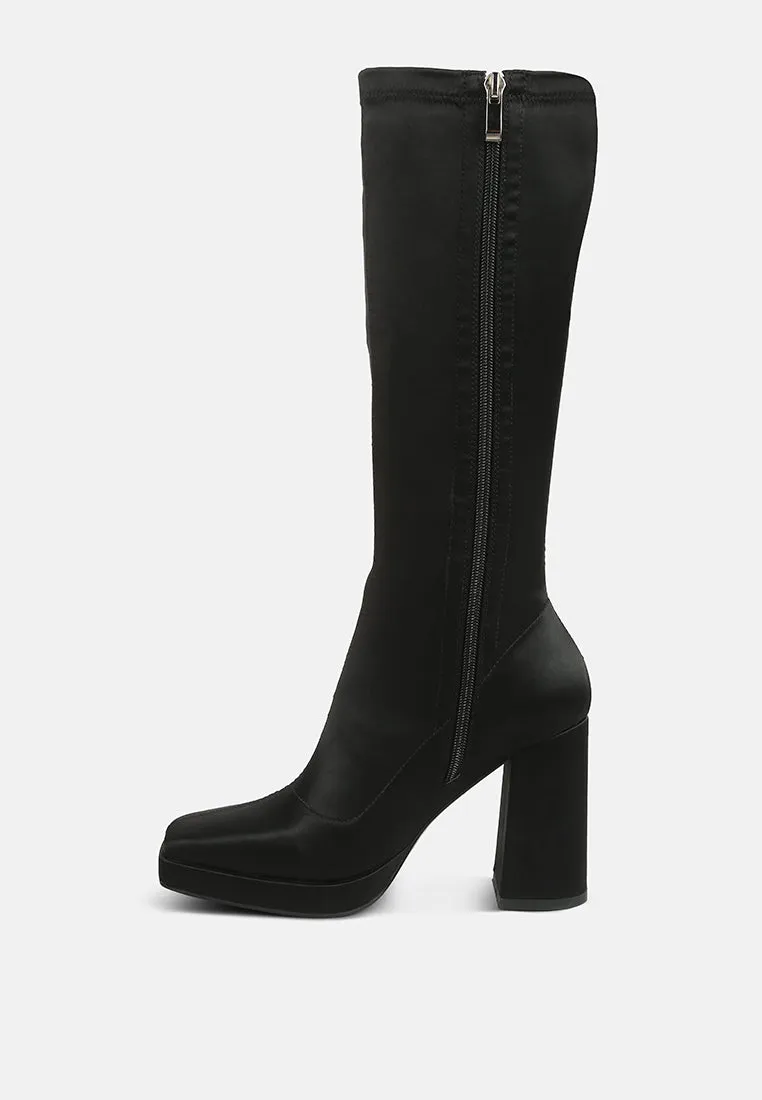 PRESTO Black Stretchable Satin Long Boot