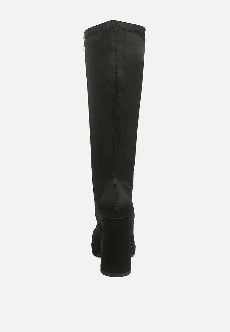 PRESTO Black Stretchable Satin Long Boot