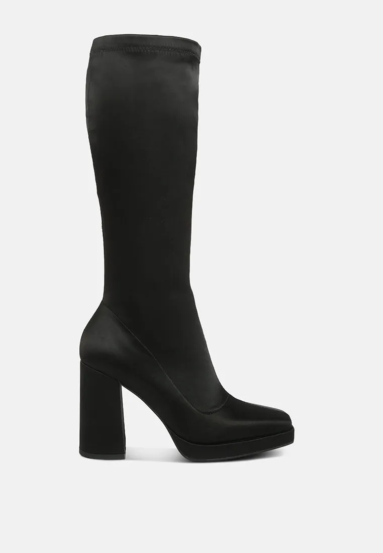 PRESTO Black Stretchable Satin Long Boot