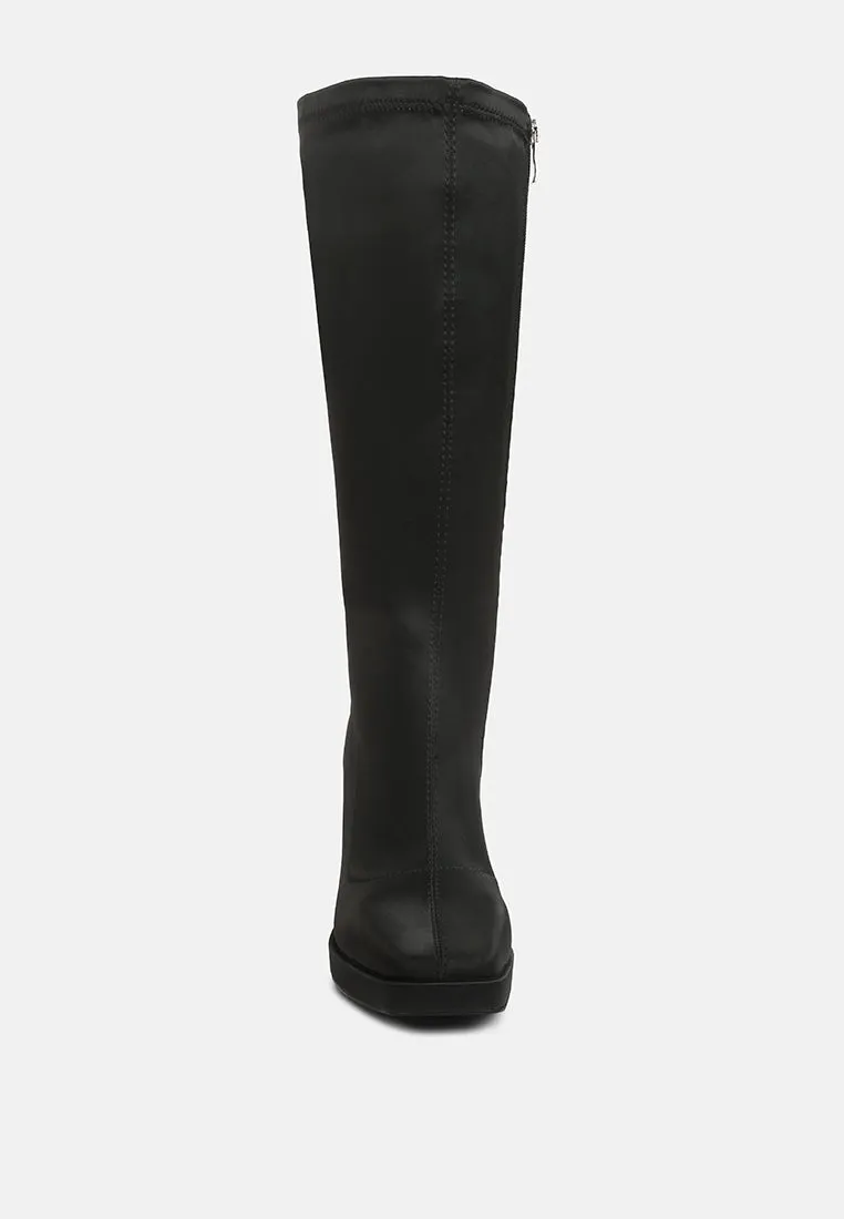 PRESTO Black Stretchable Satin Long Boot