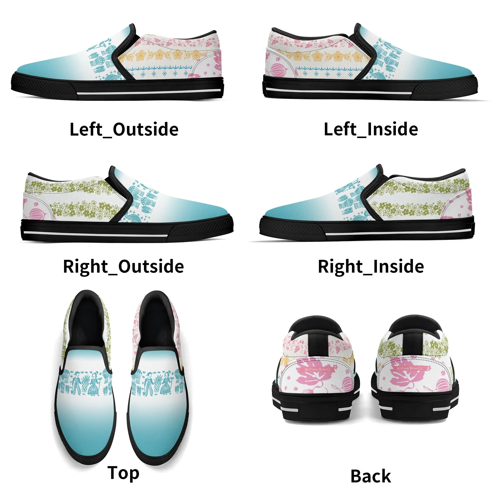 Pyrex Lover Retro Groovy Mod Canvas Loafer Shoes With Kitschy Fun Pyrex Patterns
