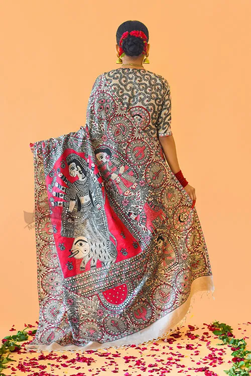 SUNDARII Handpainted Madhubani Tussar Silk Saree Madhubani Paints