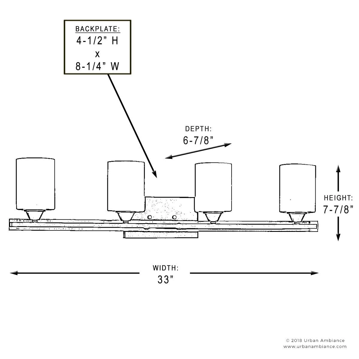 UHP2232  Mid-Century Modern Modern Bathroom Vanity Light, 7.875"H x 33"W, Charcoal Finish, Tampa Collection