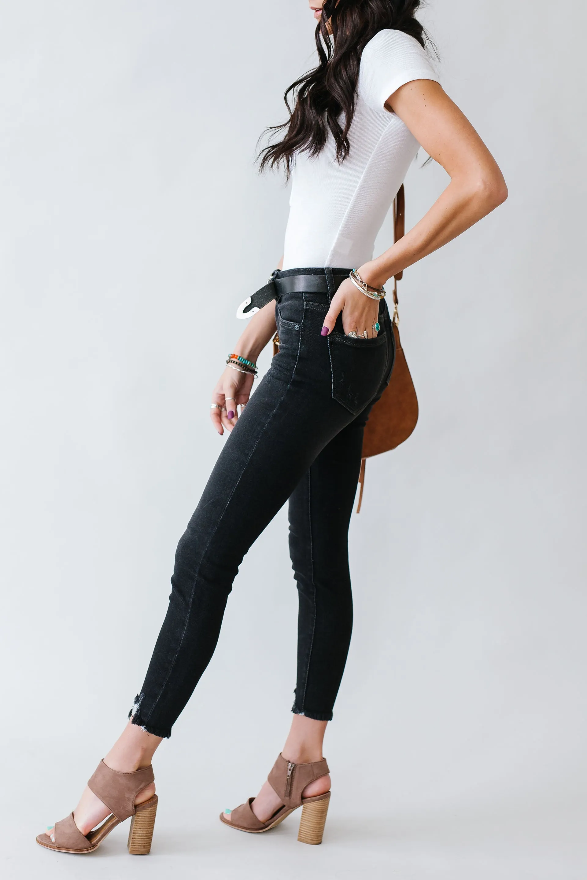 West Coast High Rise Raw Hem Kancan Denim // Dark Grey Wash