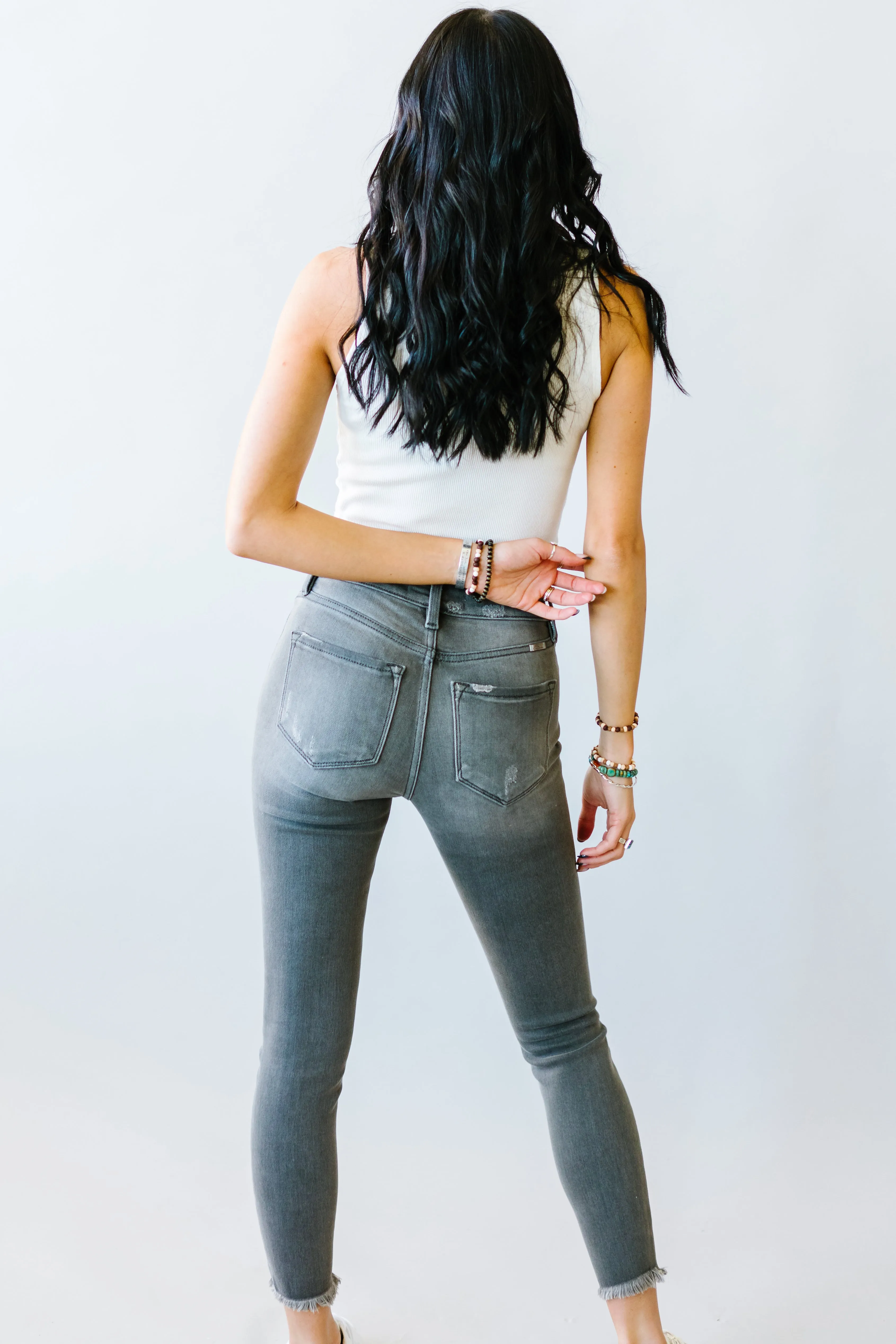 West Coast High Rise Raw Hem Kancan Denim // Light Grey Wash