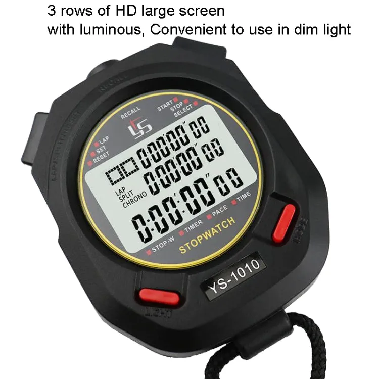 YS 3 Rows Display Luminous Stopwatch Timer Training Referee Stopwatch, Style: YS-1060 60 Memories